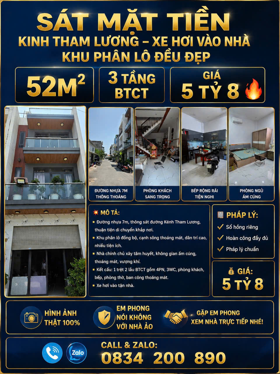 SÁT MẶT TIỀN KÊNH THAM LƯƠNG – XE HƠI VÀO NHÀ